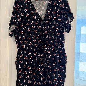 torrid Black Romper with Red and White Floral Print